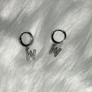 Silver Letter “W” Initial Hoop Earrings